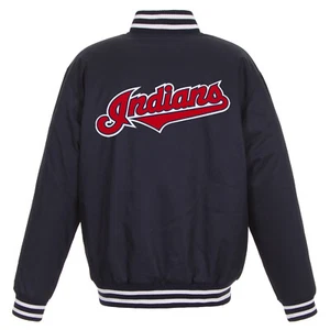 MLB Cleveland Indians Poly Twill Jacket Embroidered Patch Logos JH Design Navy - Picture 1 of 4