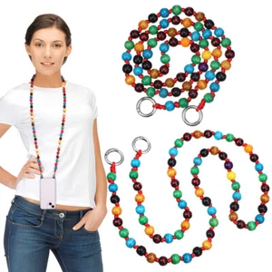 2 Stück Handy-Lanyard mit Kreuzkörper, Holzperle, Charm-Halsbänder für - Zdjęcie 1 z 11
