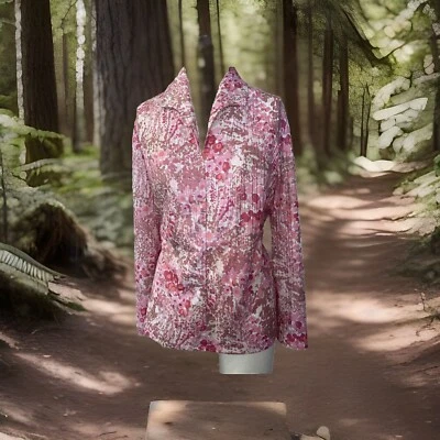 Blusa Secretaria Vintage Años 70/80 Poliéster Sedoso Rosa Abstracto Floral Hecha a Mano M Foto 1 de 4