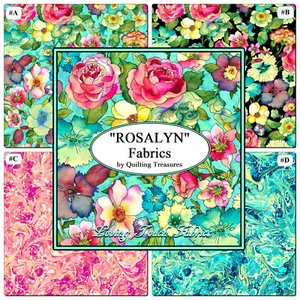 QT "ROSALYN" 27299, 27303 BRIGHT FLORAL MARBLED FABRICS SELECTION - Picture 1 of 6