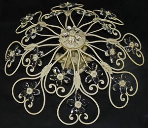Plafoniera classica antica con 5 luci ferro battuto e cristallo avorio art.244 - Imagen 1 de 8
