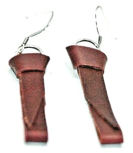 EARINGS WESTERN SADDLE TIE STRAP WITH STERLING SILVER EARWIRE AND RINGS - Picture 1 of 3