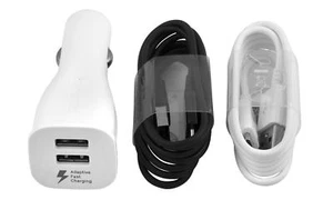 Samsung Dual Car Charger with USB C Type-C and Micro USB Cables OEM Fast Charge - Picture 1 of 3