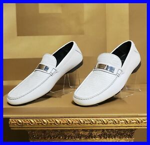 GIANNI VERSACE COUTURE WHITE EMBROIDERED LEATHER DRIVER LOAFER SHOES 39.5 - 6.5