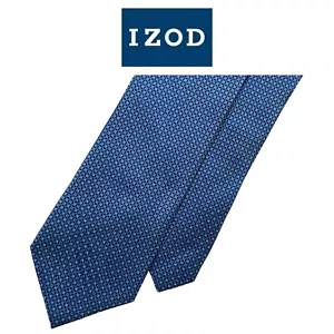 Izod Blue Tie - 2 Tone Blue Micro Grid Polka Dots Pattern 100% Silk Necktie - Picture 1 of 8