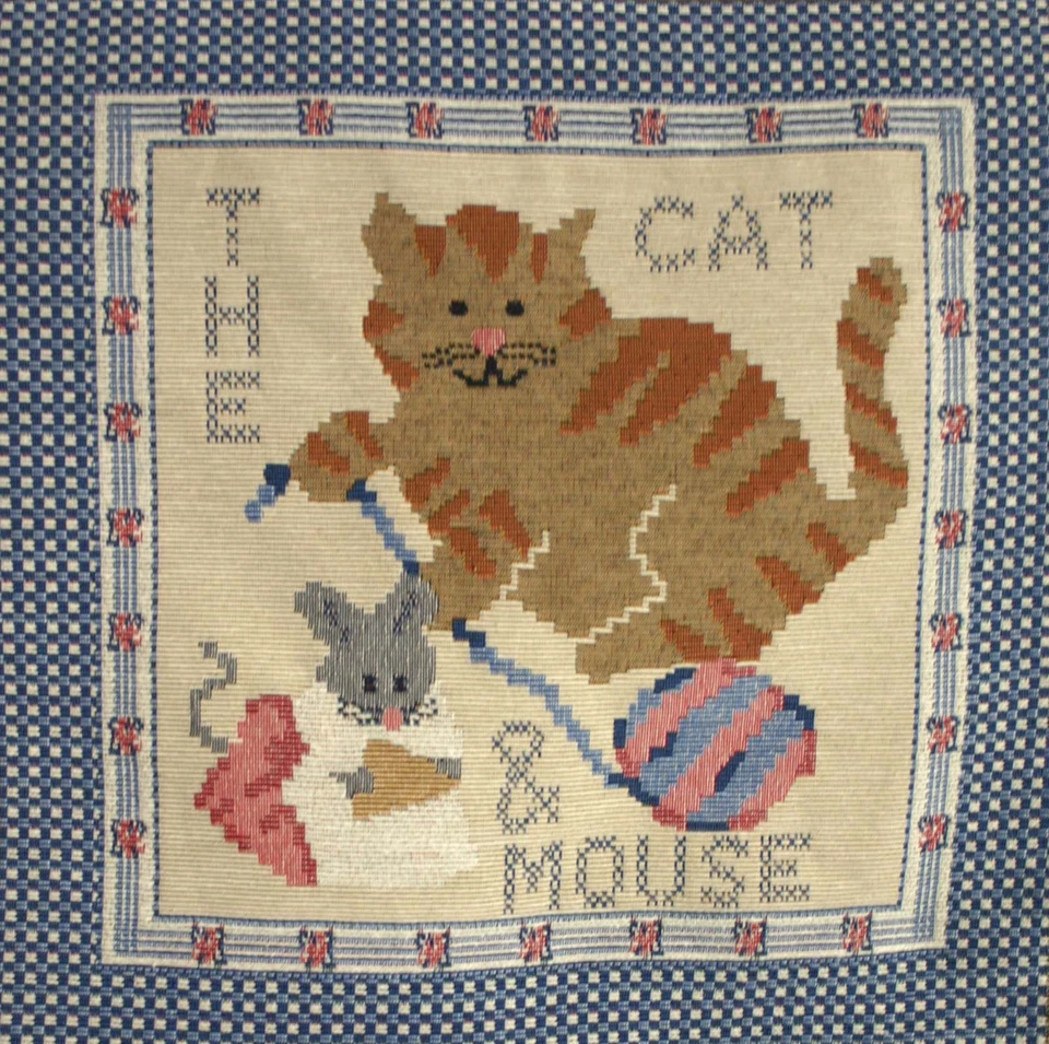 13.375" Tapestry Square - The Cat and Mouse Animals Fabric Print Square M214.03 - Image 1 of 1