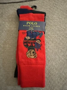 Polo Ralph Lauren 2-Pair Pack Polo Bear Dress Socks Holiday (Size 6-12.5) - Picture 1 of 3