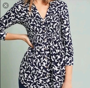 Anthropologie Maeve Alexa Bird Print gesmoktes Top Gr. S - Bild 1 von 14