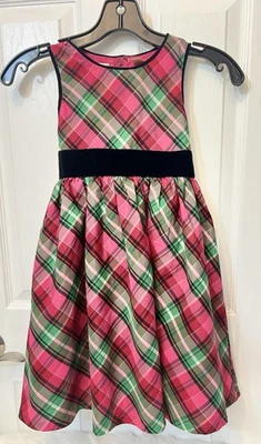 Girls Osh Kosh Holiday Christmas Taffeta Dress Plaid Girls Size 6Pink Red Green - Image 1 of 4