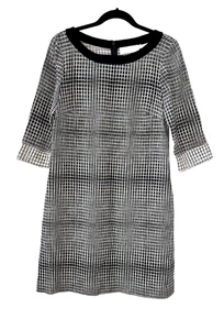 GOAT Made In UK Size 8 US Textured Boat Neck Shift Dress Black White Career Work - Picture 1 of 12