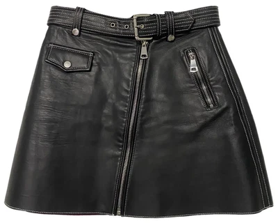 Maje Damen Frühjahr Sommer 2019 Lamm Leder Minirock Schwarz Größe 34 Neu mit Etikett - Bild 1 von 4