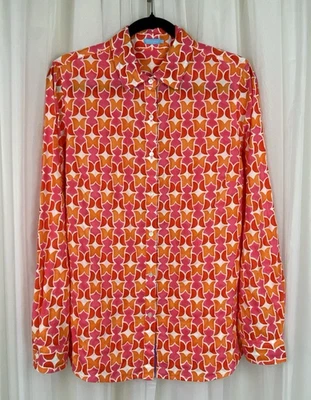 Blusa J Mclaughlin Talla M Naranja Rosa Estampado Mariposa Manga Larga Abotonada Foto 1 de 4