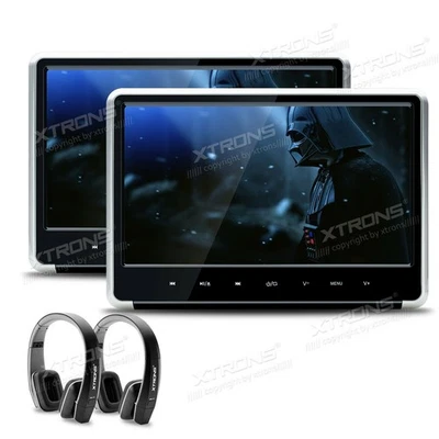 2x 11.6" Car Seat Headrest Screen Monitor DVD Players HDMI USB SD+2x IR Headsets - Image 1 of 4