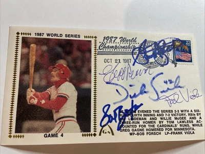 Serie Mundial 1987 Gateway Cachet Juego 4 Autografiado Frazier Butera Tal Viola y Foto 1 de 2