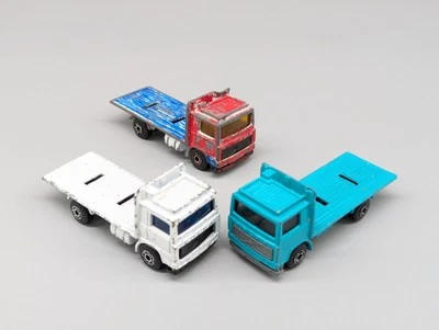 Matchbox Vintage 1981 Diecast Volvo Flatbed Truck Lot of 3 White Teal Painted - Image 1 of 4