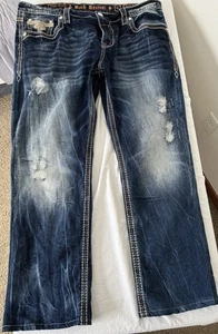 Rock Revival Jeans Mens Denim Straight Flap Pocket Jacoby Distressed 42 X 31 - Picture 1 of 8