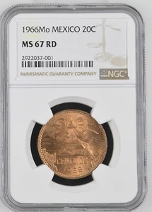 1966 MEXICO 20c 20 CENTAVOS NGC MS67 RD - Pop 6 None Higher - Picture 1 of 4