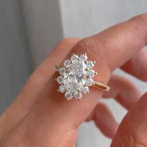 2.40Ct Oval-Cut IGI VS1/G Lab Grown Diamond Halo Engagement Ring 14k Yellow Gold - Picture 1 of 7