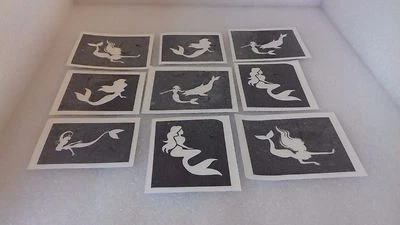 DAZZLE GLITTER TATTOOS 30 mermaid themed stencils for glitter tattoos / airbrush (mix) Ariel sea ocean