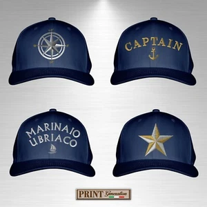 Cappello blue navy ricamato oro nautico barca capitano marinaio mare atlantis - Foto 1 di 17