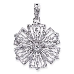 Vintage Judith Ripka 18K White Gold Round Diamond Filligree Brooch Pendant - Picture 1 of 8