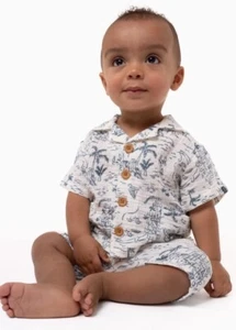 Gerber Modern Moments By Gerber Baby Boy 2 Piece Set Ivory Blue Palm Trees 3-6m - Picture 1 of 6