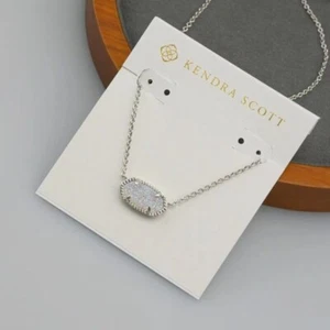 Kendra Scott Elisa Silver Pendant Necklace Drusy+dust bag/ white - Picture 1 of 5