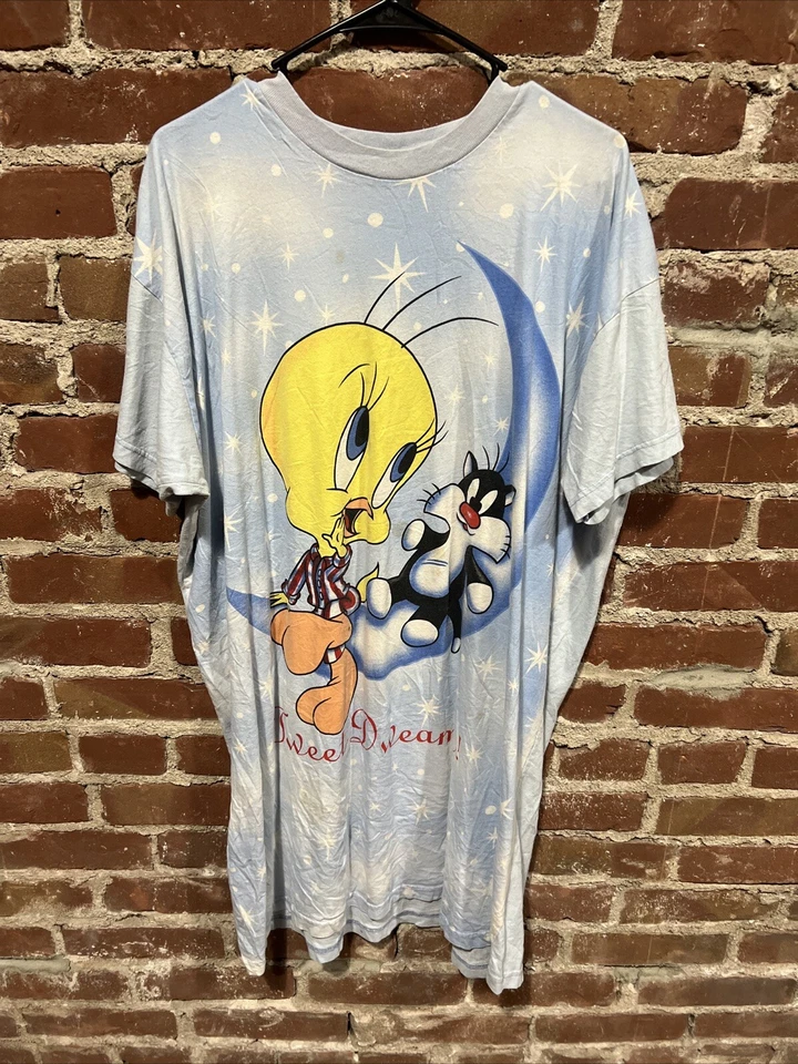 Vintage Looney Tunes Tweet Dreams Tweety Sleep T Shirt Long Womens One Size - Image 1 of 4