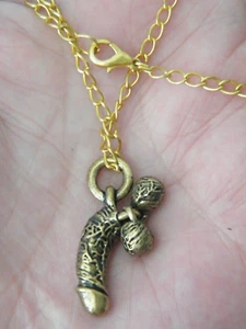 Penis Messing Kugeln Halskette Dick Charm LGBT Junggesellenabschied goldfarbene Kette 24" NEU! - Bild 1 von 5