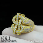 Men 925 Sterling Silver Icy Cz Gold Plated/Silver 3D $ Dollar Sign Ring*Sr133