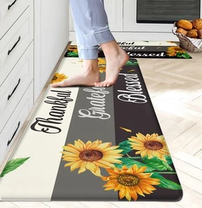 Sunflower Kitchen Rugs Set of 2 Sunflower Decor Cushioned Anti Fatigue Memory... - Picture 1 of 7