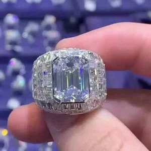 7CT Asscher Simulated Diamond Men's Pinky Band Ring 14K White Gold Plated SILVER - Picture 1 of 8