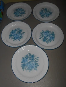 5- Corelle Corning Blue Velvet Rose Floral Swirl 9" Salad Plates - Picture 1 of 6