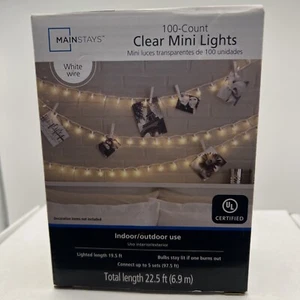 100-Count Clear Mini Lights Mainstays White Wire 19.5 feet - Picture 1 of 6