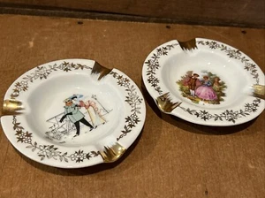 2 Vtg Limoges France Victorian Era Ashtray Courting Couple Automobile Ooh La La - Bild 1 von 8