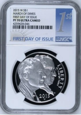 2015 MARCH OF DIMES Silver Dollar NGC PF70💥FLAWLESS QUALITY FIRST DAY OF ISSUE - Image 1 of 4