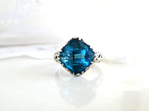 New Artisan Sterling Silver 925 Blue Green Quartz Chunky Size 8 Ring - Picture 1 of 12