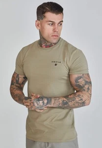 SikSilk Men's Muscle Fit T-Shirt Tee Khaki - Picture 1 of 11