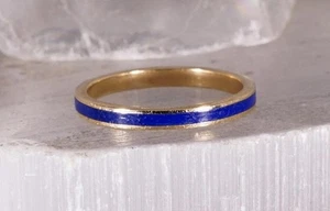 Blue Enameled 14K Yellow Gold Band Size 8 - Picture 1 of 6