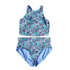 Athleta Conscious Crop Tankini Set Swimsuit Elysian Floral Sz L Large High Waist - Picture 1 of 13