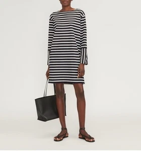 Everlane The Oversized Mariner Shirt Dress LARGE BLACK & White Striped - Picture 1 of 19