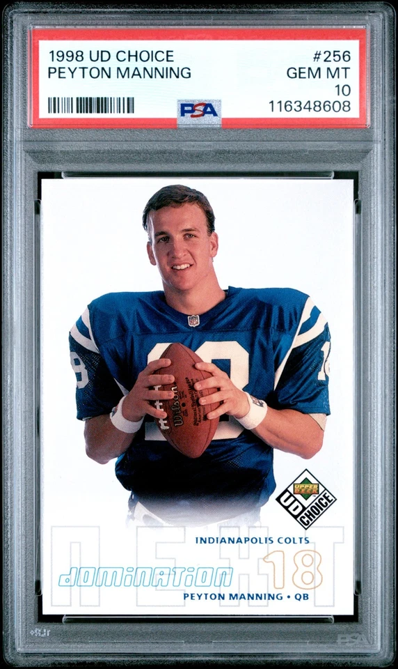 1998 Upper Deck UD Choice Peyton Manning #256 PSA 10 Gem Mint Colts RC Rookie - Image 1 of 2