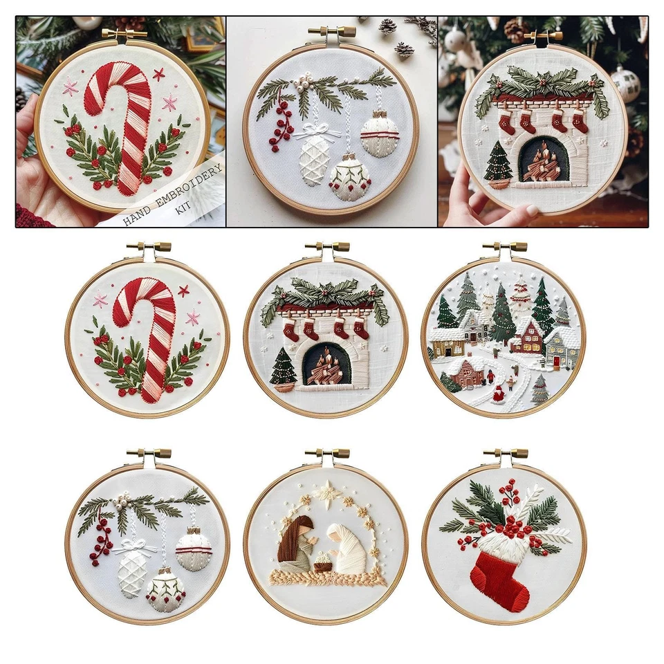 Weihnachts-Stickset, Bastelset inklusive Rahmen, farbigen Fäden, - Bild 1 von 1