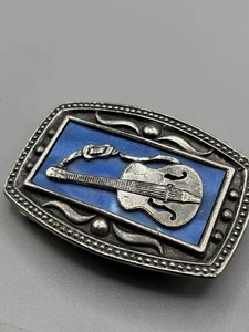 Vintage Silver Tone Designer ‘Cii New York’ Belt Buckle - Guitar Rockabilly Rock - Picture 1 of 4