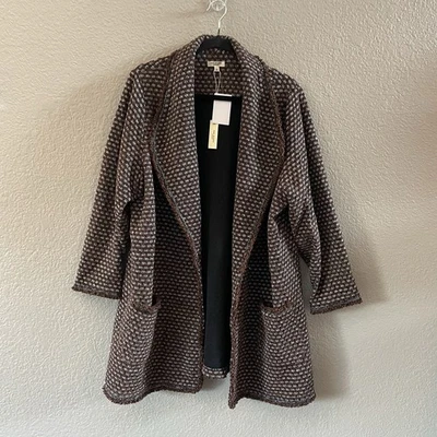 Abrigo Max Studio Para Mujer 2X Marrón Geométrico Abierto Grueso Deshilachado Cuello Boho Nuevo Con Etiquetas Foto 1 de 4