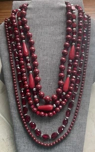 C1946 Multi Strand Red Beaded Necklace - Picture 1 of 11