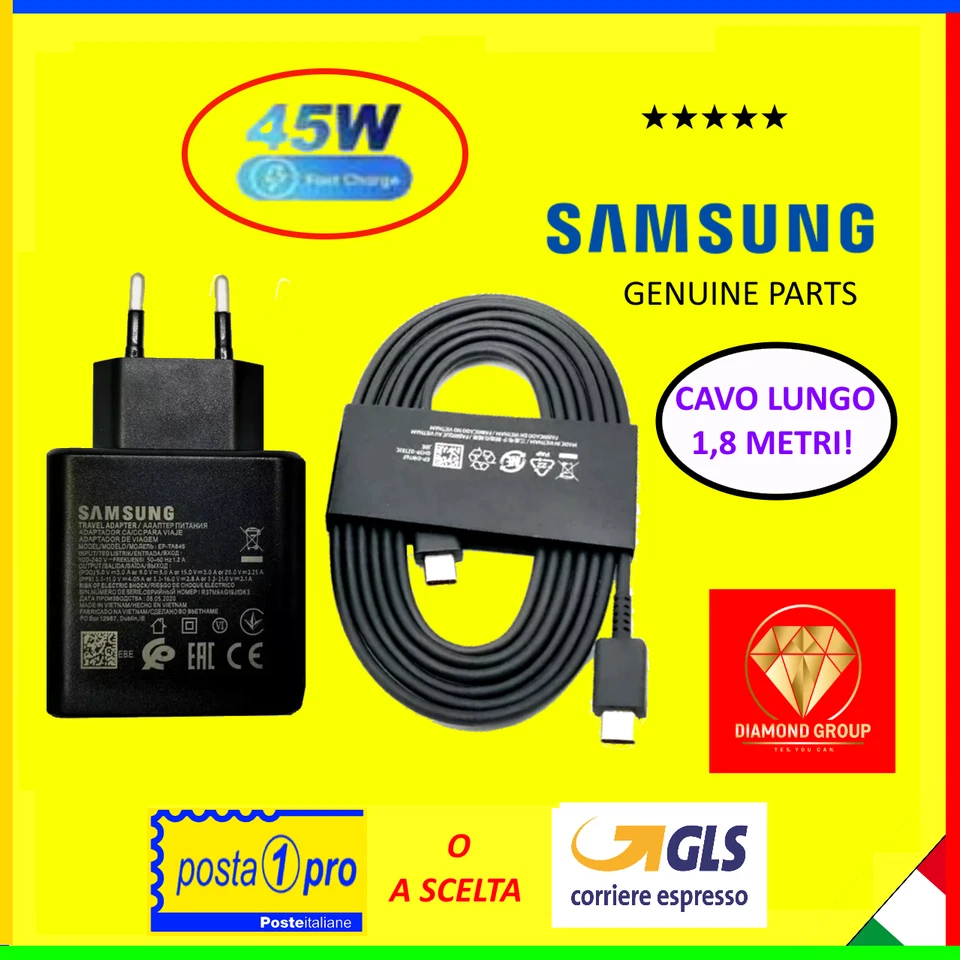 CARICATORE CARICABATTERIA ORIGINALE SAMSUNG EP-TA845 + CAVO 1,8 MT 45W ULTRA VEL - Immagine 1 di 1