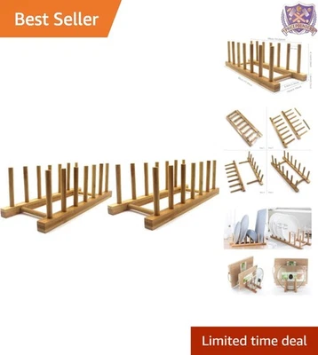 Juego de 2 estantes para platos de bambú para cocina de almacenamiento para platos tazas cuencos tapas para ollas Foto 1 de 4