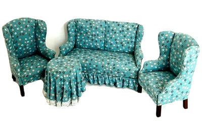 Muebles de salón artesanales 1:12 sofá sillones vintage miniatura casa de muñecas Foto 1 de 4