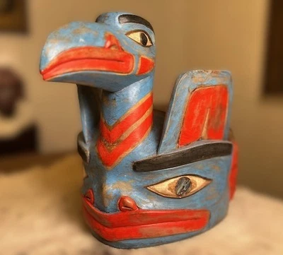 PACÍFICO NOROESTE PRIMERAS NACIONES TALLADA A MANO MÁSCARA "OSO CUERVO" Foto 1 de 4